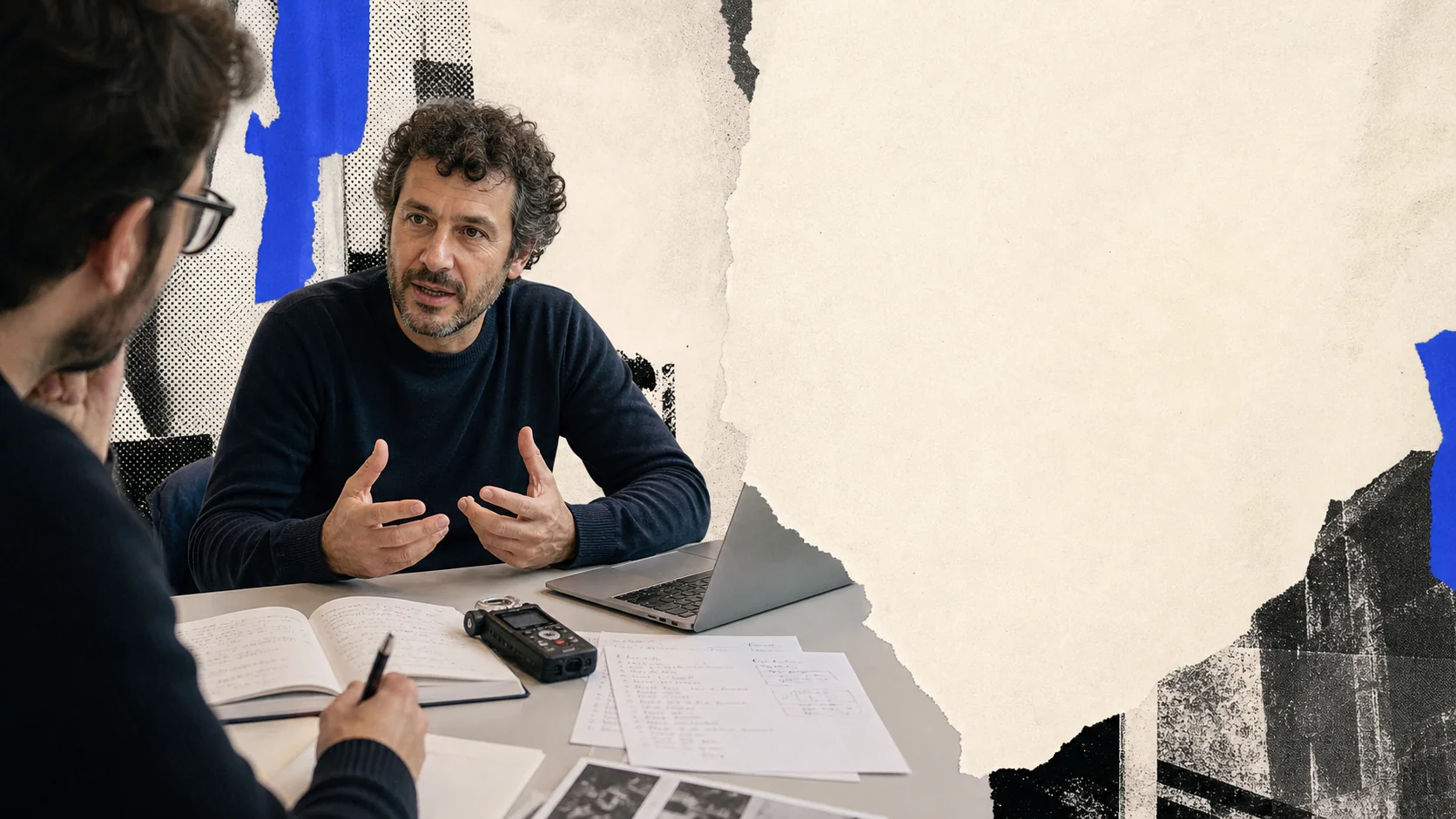 Un professionista racconta il proprio lavoro durante un'intervista editoriale registrata